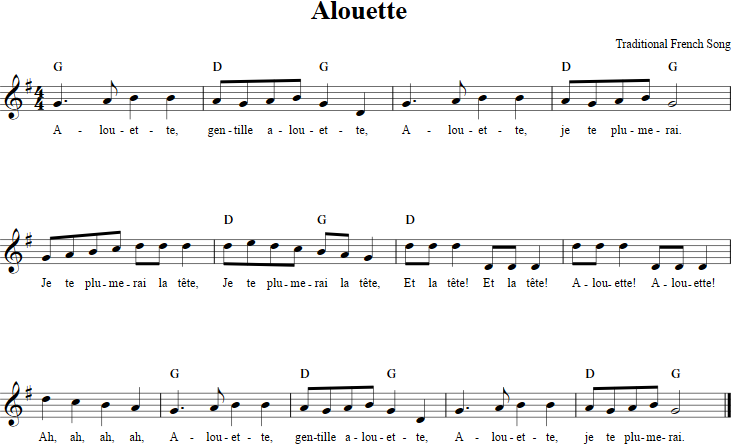 Alouette Recorder Sheet Music