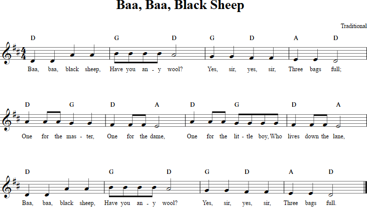 Baa, Baa Black Sheep Recorder Sheet Music