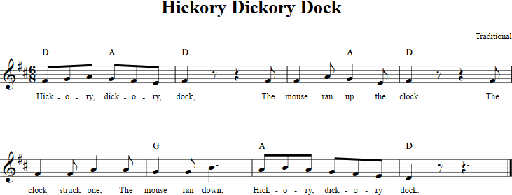 Hickory Dickory Dock Recorder Sheet Music