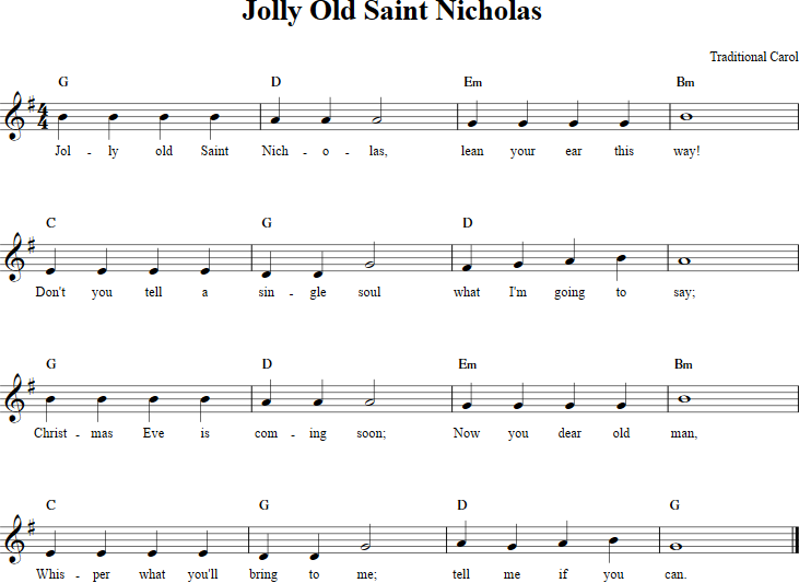 Jolly Old Saint Nicholas Recorder Sheet Music