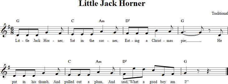 Little Jack Horner Recorder Sheet Music