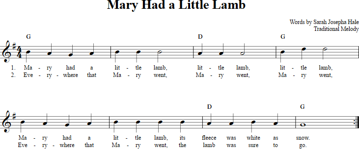 Mary Had a Little Lamb Recorder Sheet Music