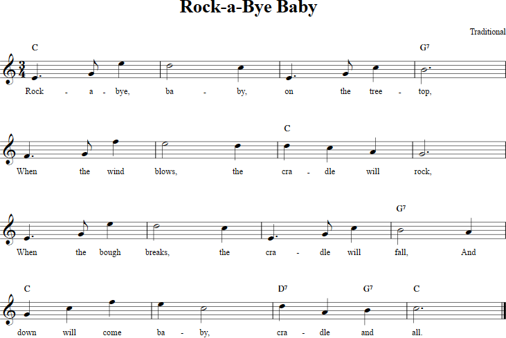 Rock-a-Bye Baby Recorder Sheet Music