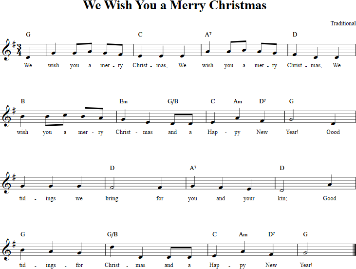 We Wish You a Merry Christmas Recorder Sheet Music