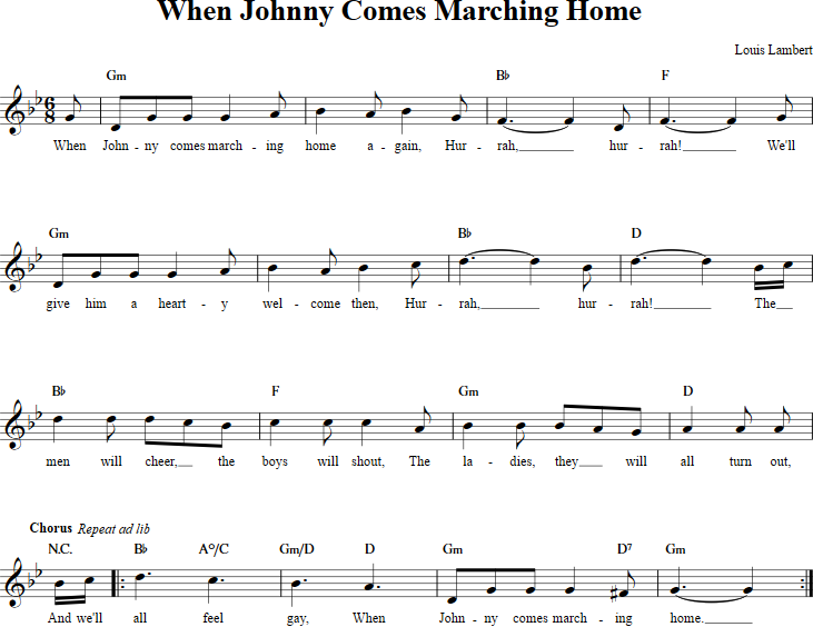 When Johnny Comes Marching Home Recorder Sheet Music