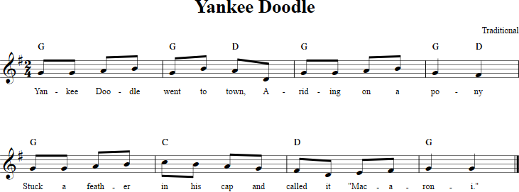 Yankee Doodle Recorder Sheet Music