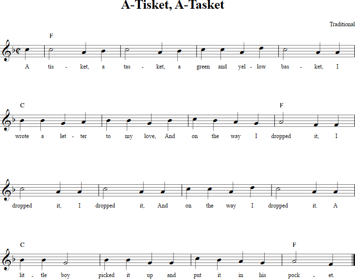 A-Tisket, A-Tasket Recorder Sheet Music
