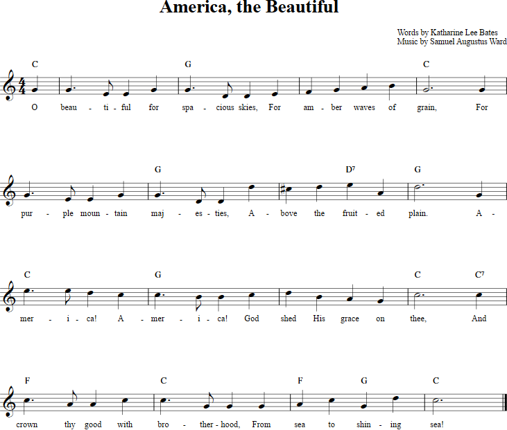 America, the Beautiful Recorder Sheet Music