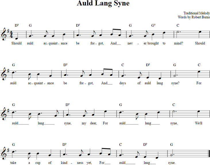 Auld Lang Syne Recorder Sheet Music