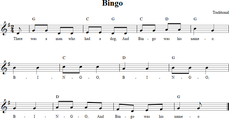 Bingo Recorder Sheet Music