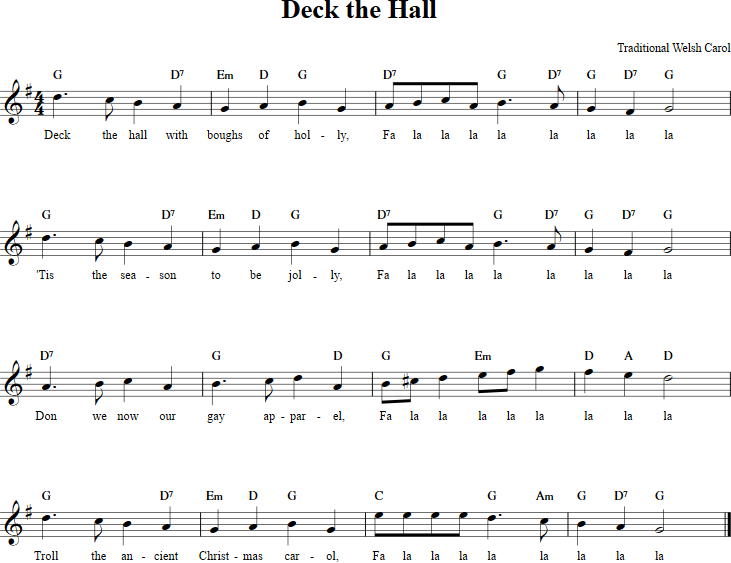 Deck the Hall Recorder Sheet Music
