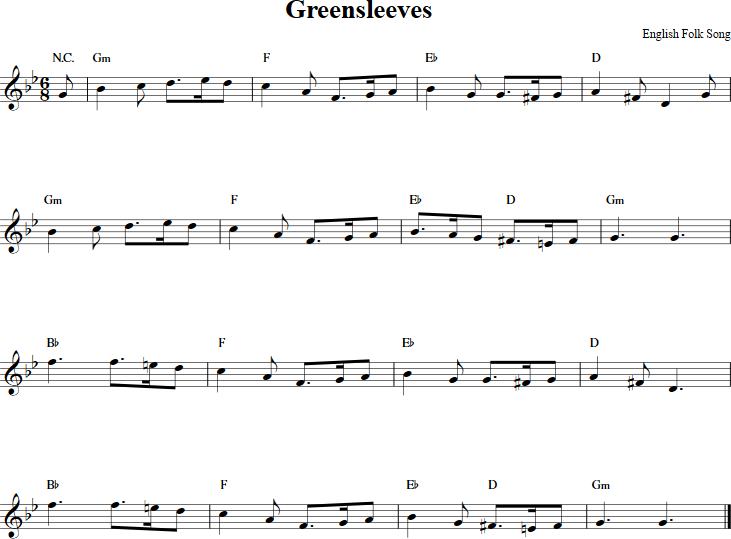 Greensleeves Recorder Sheet Music