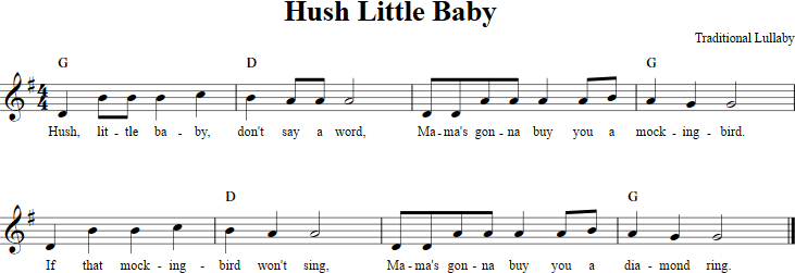 Hush Little Baby Recorder Sheet Music