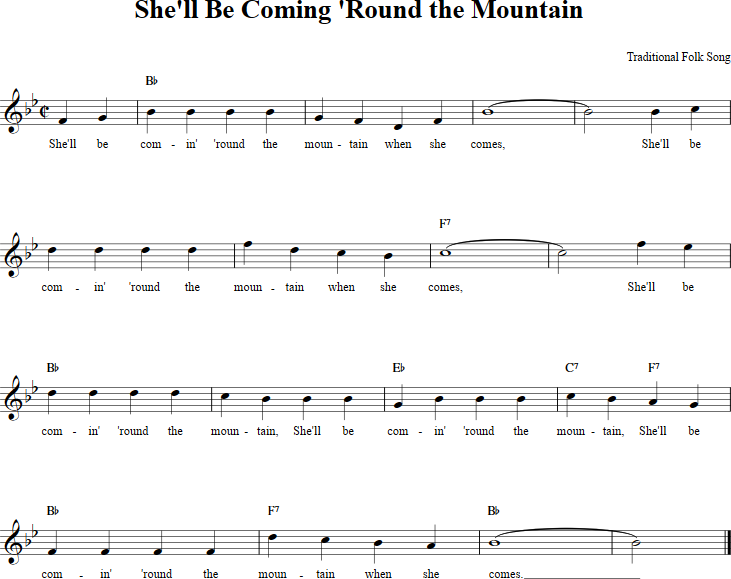 She'll Be Coming 'Round the Mountain Recorder Sheet Music