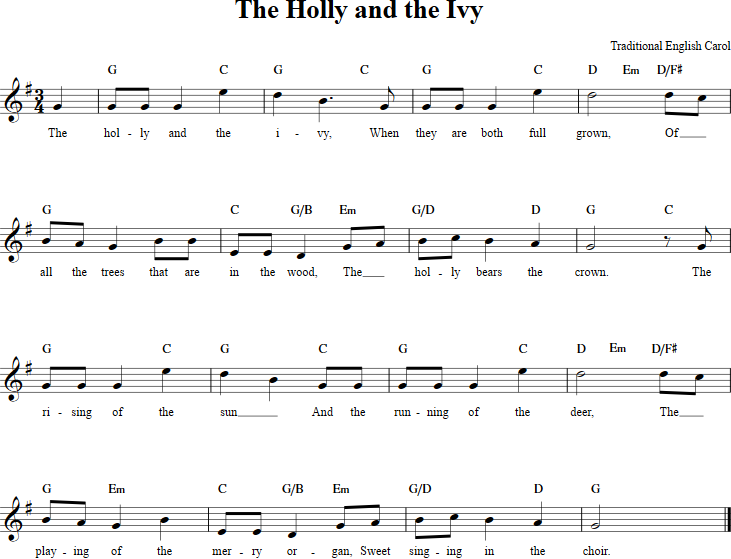 The Holly and the Ivy Recorder Sheet Music