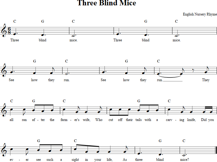 Three Blind Mice Recorder Sheet Music